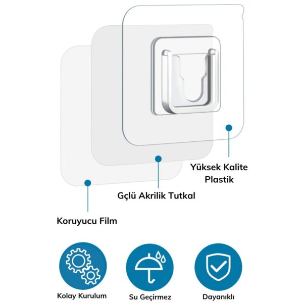 Eşya Sabitleme Askısı 10 Çift Şeffaf Çift Taraflı Yapışkanlı Geçmeli Klips (4172) - Görsel 4