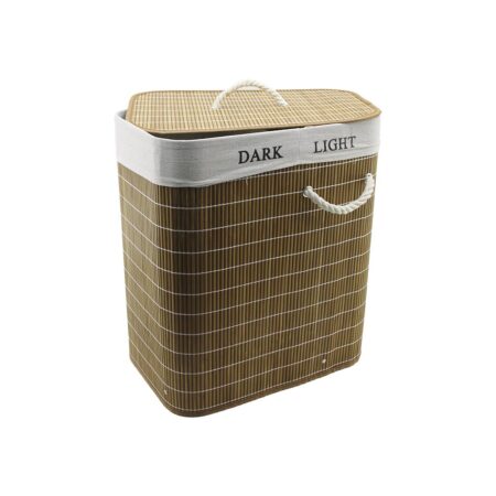 BAMBU AHŞAP KİRLİ ÇAMAŞIR SEPETİ 30X44CM SEYYAR KAPAKLI İÇİ BEZLİ İP KULPLU (4172)