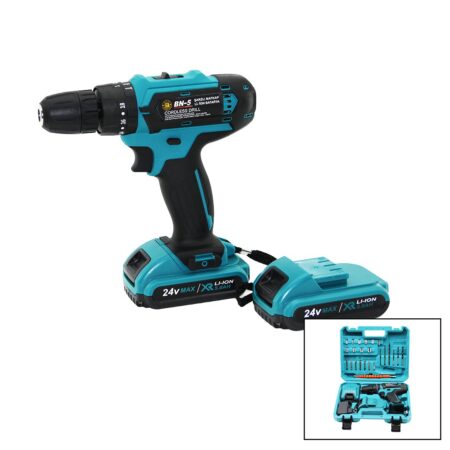 MAVİ 1250 RPM BN-5 F-136 CORDLESS DRILL FULL ŞARJLI=24V=5.0Ah - 2 BATARYA MATKAP SETİ ÇANTALI (4172)