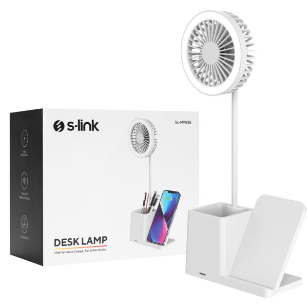 S-LINK SL-M9055 BEYAZ TYPE-C 10W KABLOSUZ ŞARJ CİHAZI FANLI KALEMLİKLİ MASA LAMBASI - Görsel 4