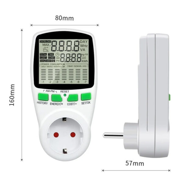 DİJİTAL WATTMETRE ENERJİ SARFİYAT ÖLÇER TÜKETİM ÖLÇER 220 VOLT 16 AMPER 3680 WATT PRİZ (4172) - Görsel 3