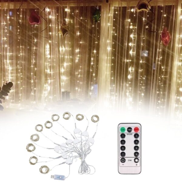 Uzaktan Kumandalı LED Perdeye Takılabilen Kancalı Işık Usb 3x3 Metre Peri Perde LED (4172) - Görsel 3