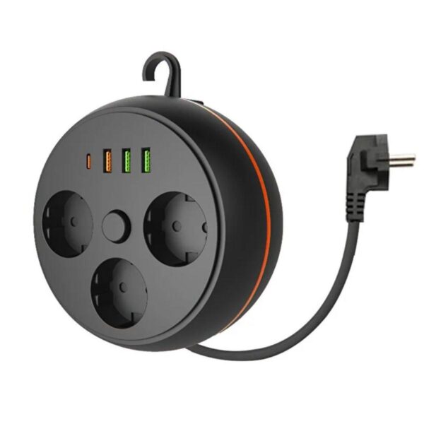 3 Adet Soket,3 Adet USB ve 1 Adet Type-C Girişli Termal Akım Korumalı Makaralı Priz 3395 (4172)