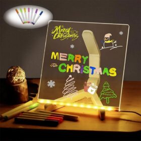 LED Işıklı Kendiliğinden Renkli Fosforlu Kalemli Kare Yazı Panosu 20x20 cm (4172)