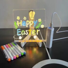 LED Işıklı Kendiliğinden Renkli Fosforlu Kalemli Kare Yazı Panosu 20x20 cm (4172)