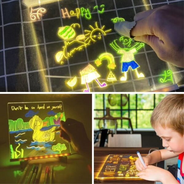 LED Işıklı Kendiliğinden Renkli Fosforlu Kalemli Kare Yazı Panosu 20x20 cm (4172) - Görsel 5