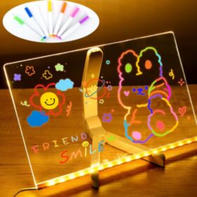 LED Işıklı Kendiliğinden Renkli Fosforlu Kalemli Dikdörtgen Yazı Panosu 20x30 cm (4172)