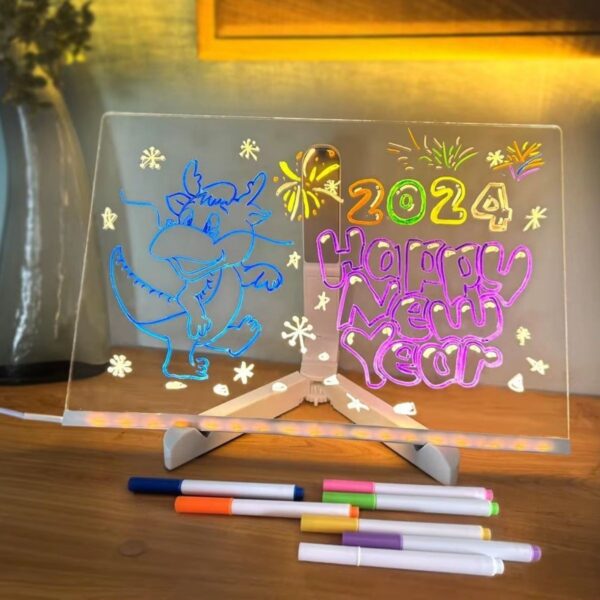 LED Işıklı Kendiliğinden Renkli Fosforlu Kalemli Dikdörtgen Yazı Panosu 20x30 cm (4172) - Görsel 4