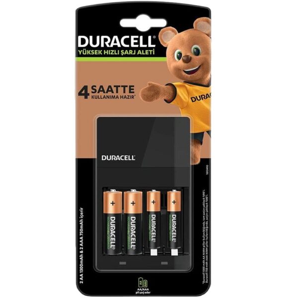 DURACELL CEF-14 HIZLI PİL ŞARJ CİHAZI (PİLLİ)(AA- AAA)(2 ADET X750 MA AAA + 2 ADET X1300 MA AA PİL) (4172)