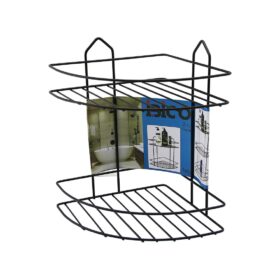 SİYAH  2 KATLI - ÜÇGEN METAL BANYO KÖŞELİK - DUŞKABİN RAF (4172)