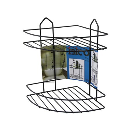 SİYAH  2 KATLI - ÜÇGEN METAL BANYO KÖŞELİK - DUŞKABİN RAF (4172)
