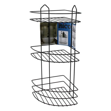 SİYAH  3 KATLI - ÜÇGEN METAL BANYO KÖŞELİK - DUŞKABİN RAF (4172)
