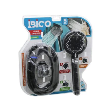 VAKUMLU - SİYAH LÜKS DUŞ SETİ  DUŞ BAŞLIK=5 MOD=FONKSİYON ÖRGÜLÜ HORTUM=1.5MT MAFSAL=3 KADEME (4172)