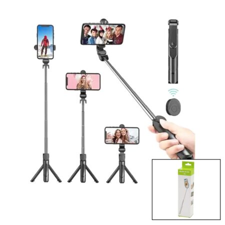 SİYAH  SELFİ ÇUBUK - TRİPOD AYAKLI  57CM UZAYAN-KISALAN SAPLI + 10CM =67CM (4172)