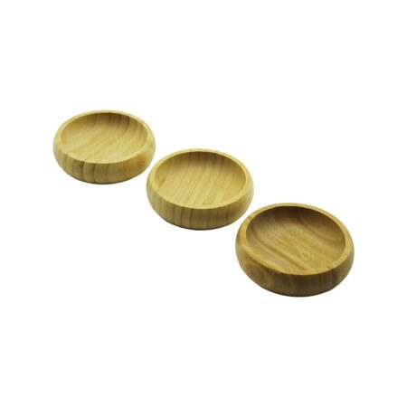 3PCS  MİNİ YUVARLAK  AHŞAP BAMBU ÇEREZLİK - LOKUMLUK  FİLELİ AMBALAJ  9CM (4172)