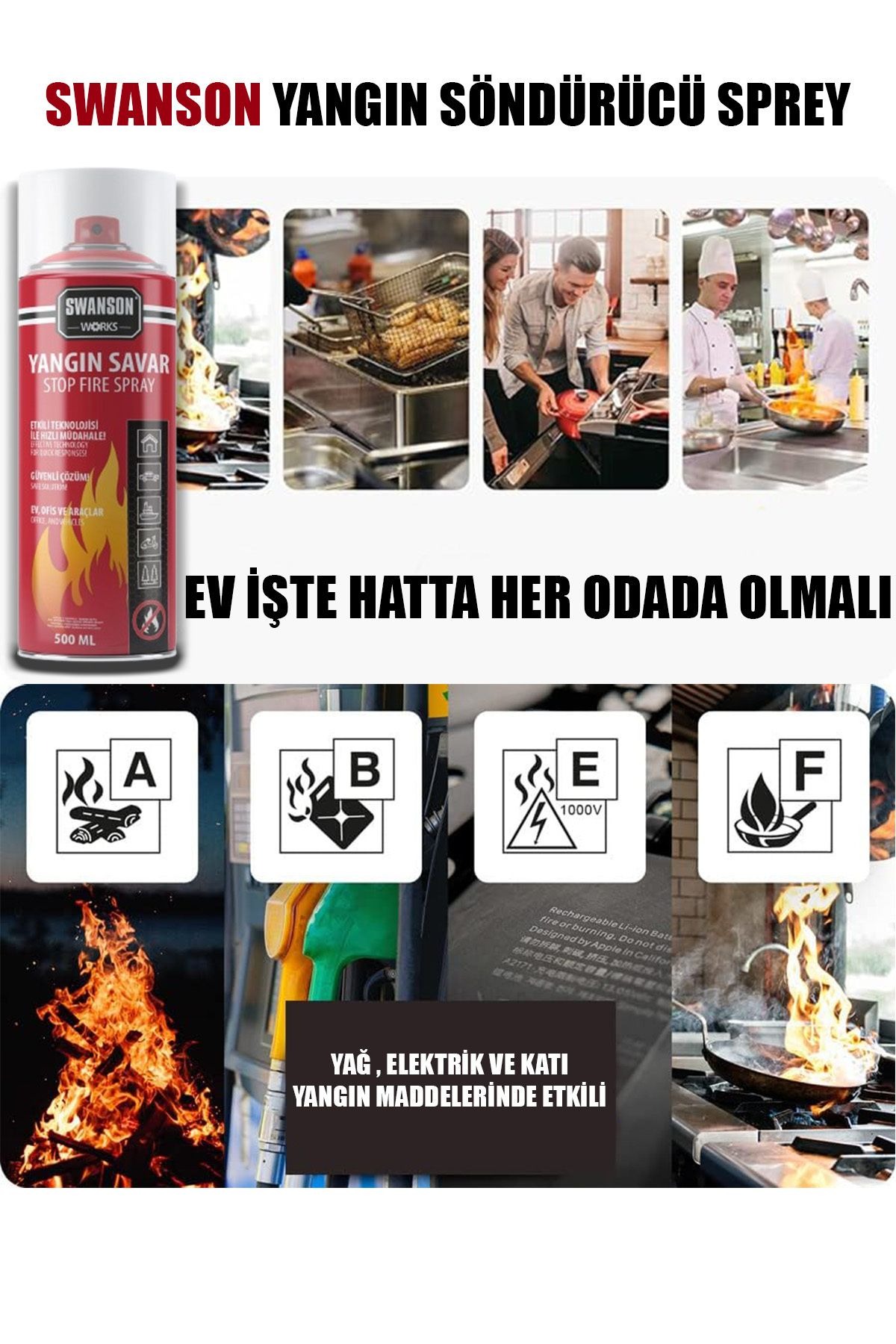 3 ADET YANGIN SÖNDÜRÜCÜ - YANGIN SAVAR SPREY 500ML + 500 ML + 500 ML EV - OFİS - OTO ARAÇ ATEŞ BOĞUCU KÖPÜK TABAKA OLUŞTURUR (4172) - Görsel 2