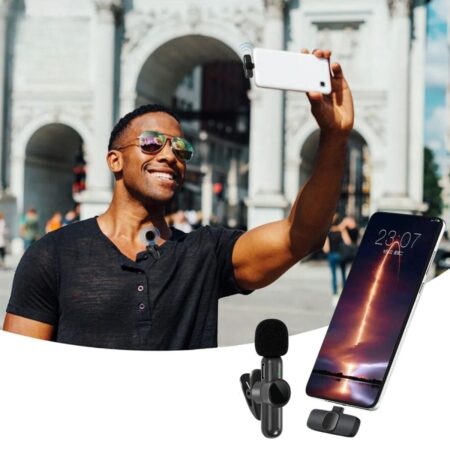 Type C Uyumlu İphone Dönüştürücülü Kablosuz Yaka Mikrofonu Android ve İphone Uyumlu Mini Mikrofon (4172)
