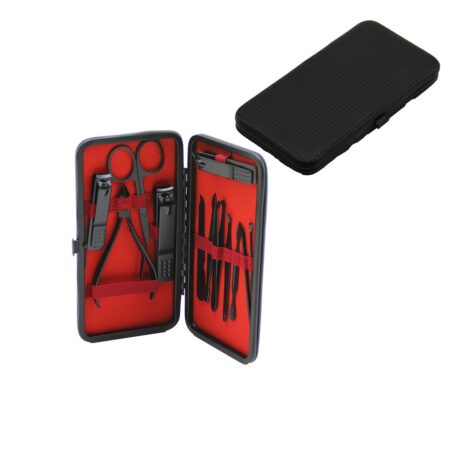 12 PCS - SİYAH MANİKÜR - PEDİKÜR SETİ SİYAH - CÜZDAN MODELİ ÇANTALI (4172)