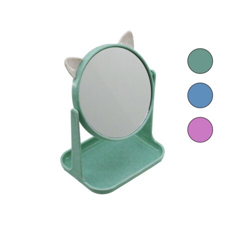 6 İNÇ  - 15CM YUVARLAK KULAKLI MAKYAJ AYNASI RENKLİ PLASTİK TAKILIK SEPETLİ=12X15.5CM (4172)