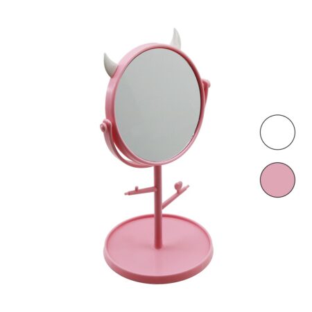 6 İNÇ  - 15CM YUVARLAK - BOYNUZLUTAKI ASKILIKLI MAKYAJ AYNASI RENKLİ PLASTİK TAKILIK SEPETLİ=15CM (4172)