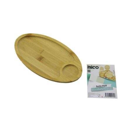 OVAL 2 BÖLMELİ=1+1 AHŞAP BAMBU SERVİS SUNUM TEPSİ - TAHTASI MİNİ TEPSİ 25 X 14 X 1.4CM (4172)