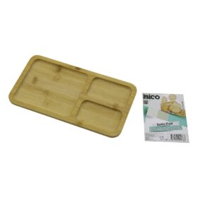 DİKDÖRTGEN 3 BÖLMELİ=2+1 AHŞAP BAMBU SERVİS SUNUM TEPSİ - TAHTASI 24.8 X 13.8 X 1.4CM (4172)