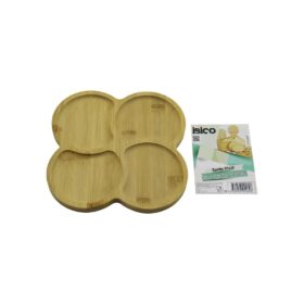 KARE 4 YUVARLAK KÖŞELİ - BÖLMELİ AHŞAP BAMBU SERVİS SUNUM TEPSİ - TAHTASI 20 X 20 X 1.4CM (4172)