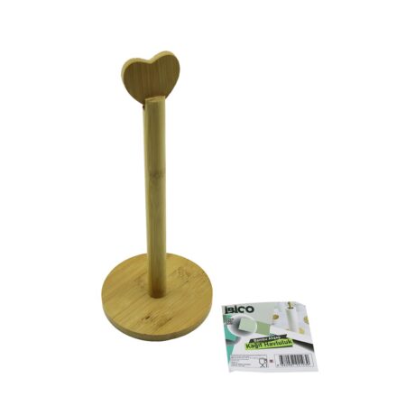 YUVARLAK ALTLIK - ÇAP=12CM  AHŞAP BAMBU KAĞIT HAVLULUK KALP BAŞLI SAP=28.5CM (4172)