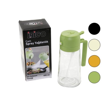 2İN1=SPREYLİ - AKITMALI CAM YAĞDANLIK 450ML KİLİTLİ KAPAKLI - SÜRAHİ MODELİ (4172)