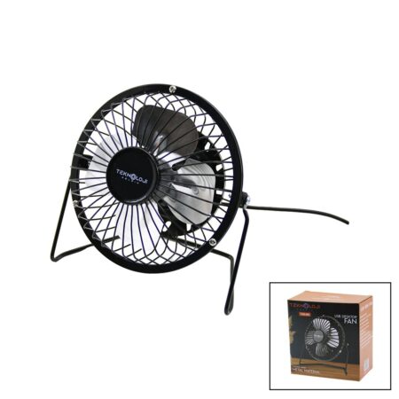 USB - MİNİ FAN METAL KASA - AYAK=360 DERECE MASA ÜSTÜ VANTİLATÖR 4-METAL PERVANE 13.5X11X15CM5V-2.5W (4172)