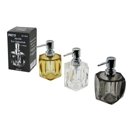 TOMBUL KARE - 4-KALPLİ GÖVDE  ŞEFFAF - RENKLİ   AKRİLİK - MİKA KRİSTAL  SIVI SABUNLUK  220ML (4172)
