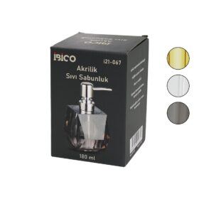 TOMBUL KARE - PRİZMA  ŞEFFAF - RENKLİ   AKRİLİK - MİKA KRİSTAL  SIVI SABUNLUK  180ML (4172)