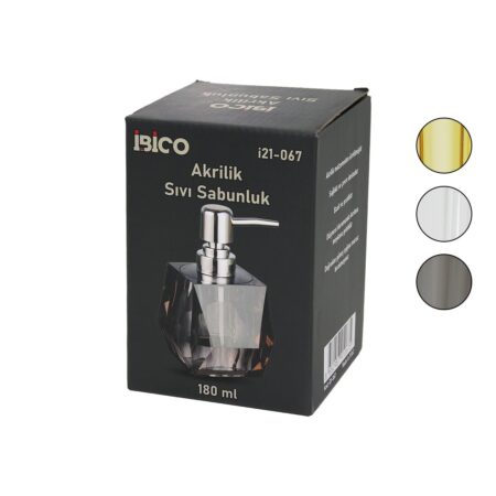TOMBUL KARE - PRİZMA  ŞEFFAF - RENKLİ   AKRİLİK - MİKA KRİSTAL  SIVI SABUNLUK  180ML (4172)