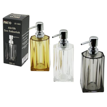 UZUN KARE TABAN - YVRLK AĞIZ - 4+4=8GEN GÖVDE ŞEFFAF - RENKLİ AKRİLİK - MİKA KRİSTAL SIVI SABUNLUK 280ML (4172)