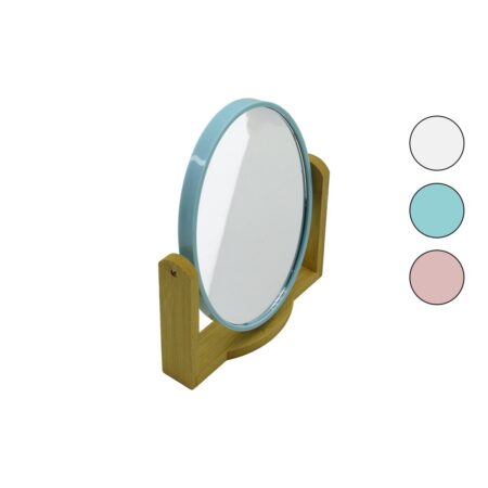 OVAL  8 İNÇ= 20.5X15.5CM AHŞAP BAMBU AYAKLI MAKYAJ AYNASI ÇİFT TARAFLI RENKLİ PLASTİK ÇERÇEVE (4172)