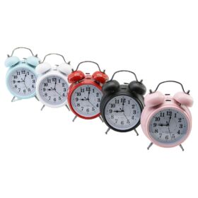 BÜYÜK KLASİK MODEL MASA ÇALAR SAAT PİLLİ - LEDLİ IŞIKLI YUVARLAK - RENKLİ METAL KASA ÇAP:15CM (4172)