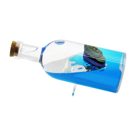 MAVİ SU - ADALI  YUVARLAK MİKA ŞİŞE=YAN DURUŞ AYAKLI YÜZEN BATMAYAN GEMİ DEKORATİF BİBLO AKVARYUM 6X16CM (4172)