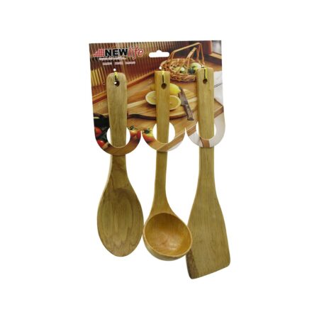 3PCS AHŞAP BAMBU  MUTFAK SERVİS SETİ  KAŞIK=27CM - KEPÇE=27CM - SPATULA=32CM (4172)