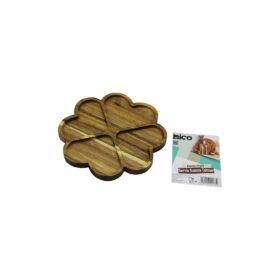 AKASYA YUVARLAK  4 KALP BÖLMELİ  AHŞAP SERVİS SUNUM TEPSİ - TAHTASI  21 X 1.4CM (4172)