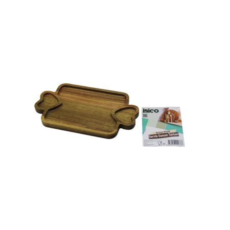 AKASYA DİKDÖRTGEN  3 BÖLMELİ=2İN1 KALP KULP - BÖLME + 1 AHŞAP BAMBU SERVİS SUNUM TEPSİ - TAHTASI  25 X 14 X 1.4CM (4172)
