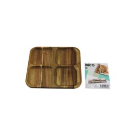 AKASYA KARE 4 BÖLMELİ  AHŞAP SERVİS SUNUM TEPSİ - TAHTASI  20 X 1.4CM (4172)