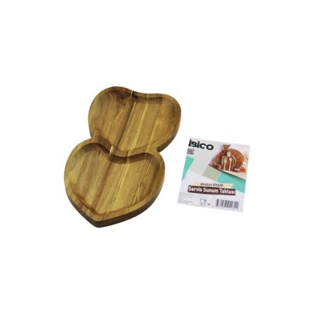 AKASYA KALPLİ  2 BÖLMELİ  AHŞAP SERVİS SUNUM TEPSİ - TAHTASI  25 X 14 X 1.4CM (4172)