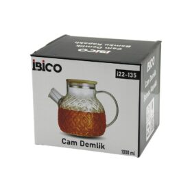 1000ML ABARTMA DESEN CAM DEMLİK   BAMBU DIŞ YÜZEY - METAL İÇ YÜZEY - SİLİKON CONTALI KAPAK (4172)