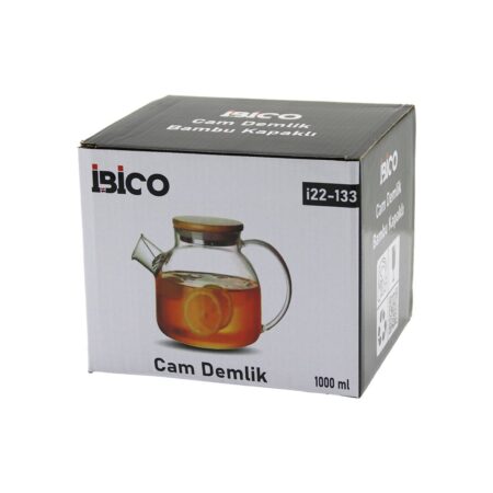 1000ML SADE DÜZ CAM DEMLİK  BAMBU DIŞ YÜZEY - METAL İÇ YÜZEY - SİLİKON CONTALI KAPAK (4172)