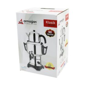KLASİK ÇAY SETİ=DEMLİK - SU KAZANI ELEKTRİKLİ SEMAVER 60 BARDAK 6LT - TEK MUSLUK 1500W GİZLİ REZİSTANS (4172)