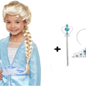 Örgülü Karlar Ülkesi Frozen Elsa Peruğu Tacı ve Sopası Çocuk Boy (4172)