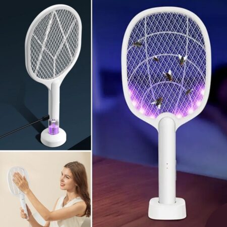 Şarjlı Sinek Öldürücü Masaüstü Standlı,Mor Işık Sinek Kovucu Raket 5w (4172)