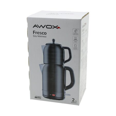 AWOX FRESCO SİYAH ELEKTRİKLİ ÇAY MAKİNESİ ÇAYCI SET 1.7LT SU ISITICI + 1.2LT DEMLİK PASLANMAZ ÇELİK GÖVDE 2200W (4172)