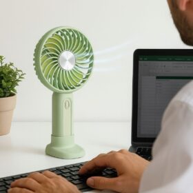 Masa Üstü Standlı USB ile Şarj Olabilen 3 Ayarlı Fan Modlu Çanta Tipi El Fanı (4172)