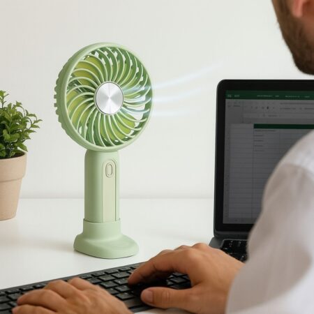 Masa Üstü Standlı USB ile Şarj Olabilen 3 Ayarlı Fan Modlu Çanta Tipi El Fanı (4172)